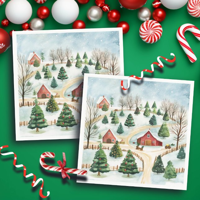 Servilleta De Papel Paisaje rústico de invierno acuarela con árboles f (Subido por el creador)