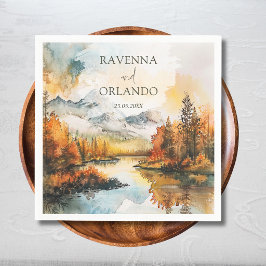 Servilleta De Papel Paisaje Rústico Montaña Lago Boda de Otoño