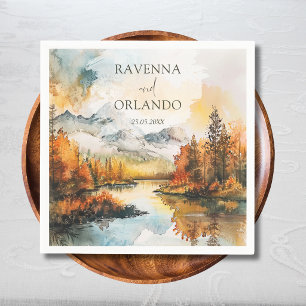 Servilleta De Papel Paisaje Rústico Montaña Lago Boda de Otoño