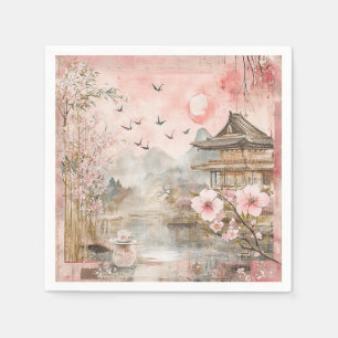 Servilleta De Papel Paisaje Sereno de Flor de Cerezo Rosa (4)