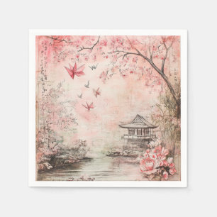 Servilleta De Papel Paisaje Sereno de Flor de Cerezo Rosa (6)