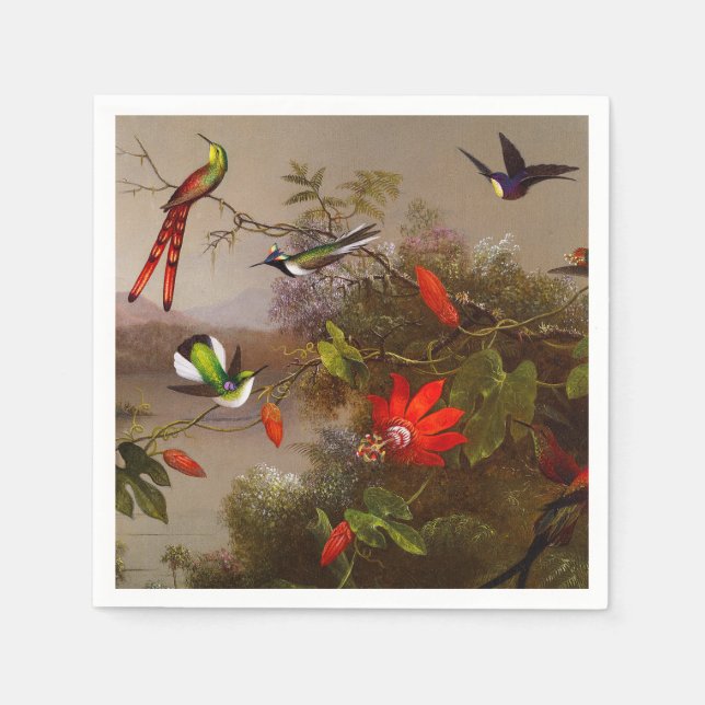Servilleta De Papel Paisaje tropical con 10 Hummingbirds Heade (Anverso)