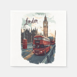 Servilleta De Papel Paisaje urbano de Londres con bus de doble decker 