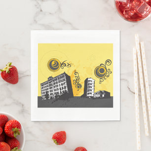 Servilleta De Papel Paisaje urbano urbano abstracto retro amarillo y g