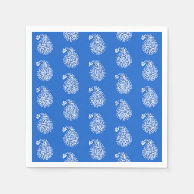 Servilleta De Papel Paisley de tejas persas - blanco sobre azul cobalt (Anverso)