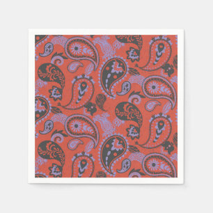 Servilleta De Papel Paisley Linocut Vivid Naranja Purple