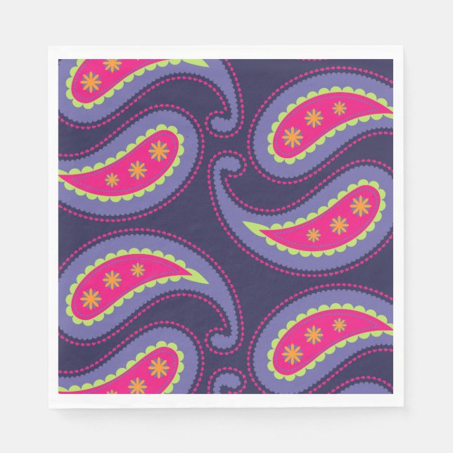 Servilleta De Papel Paisley morada y rosa (Anverso)