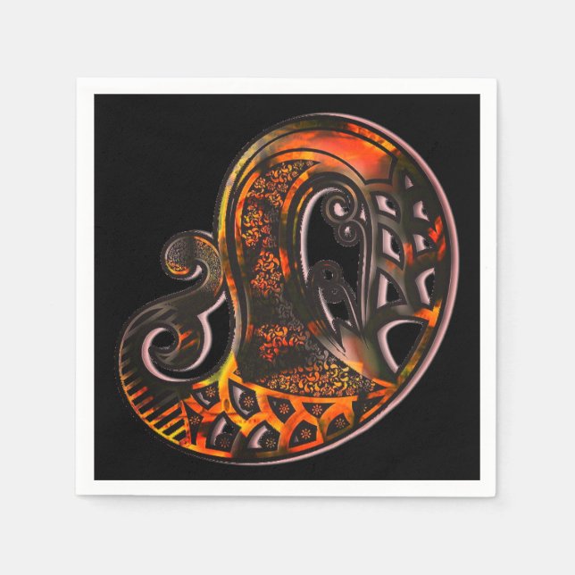 Servilleta De Papel Paisley tortoise shell naranja negro boho (Anverso)