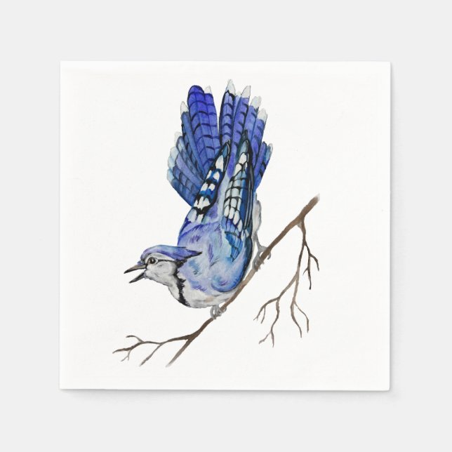 Servilleta De Papel Pajarera azul acuarela (Anverso)