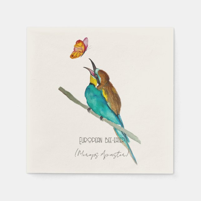 Servilleta De Papel Pájaro acuarela (abejaruco europeo) (Anverso)