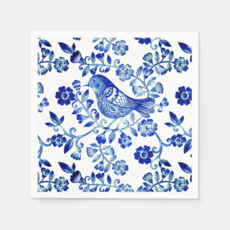 Servilleta De Papel Pájaro Azul Delft 🐦 floral Francés Campo Scroll