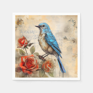 Servilleta De Papel Pájaro azul y Rosas 1