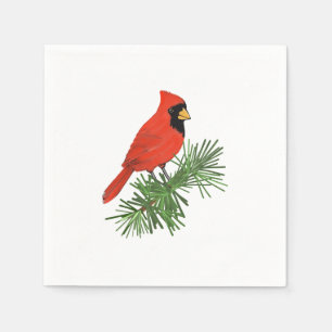 Servilleta De Papel Pájaro cardenal rojo en árbol de pino
