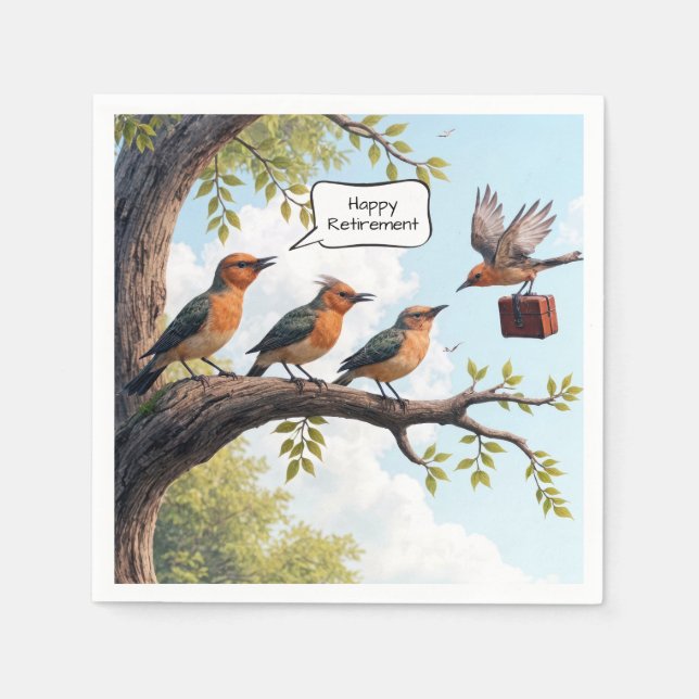 Servilleta De Papel Pájaro Con Maletín De Oficina Para Jubilación (Anverso)