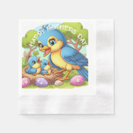 Servilleta De Papel Pájaro mami con bebés en el nido