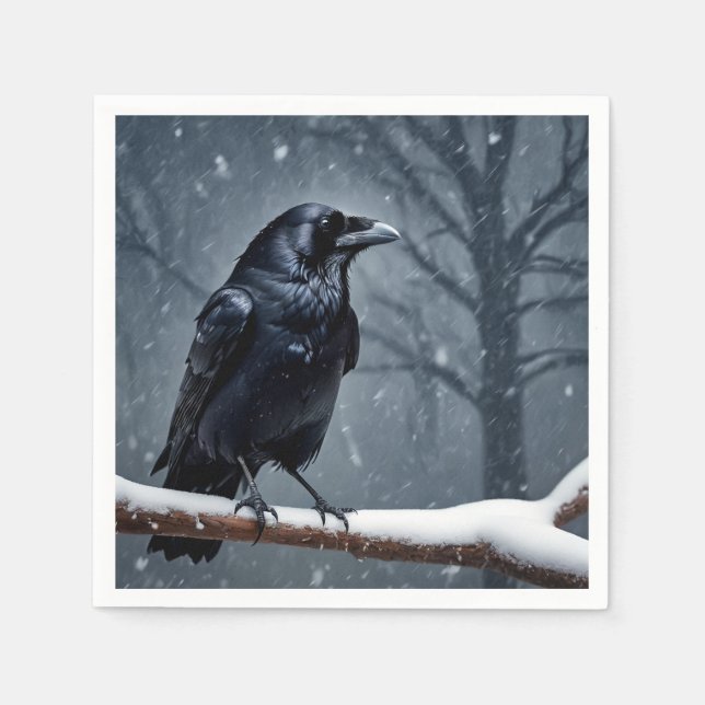 Servilleta De Papel Pájaro negro oscuro de raven (Anverso)