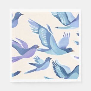 Servilleta De Papel Pájaros Azules Volando   Acuarela Moderna