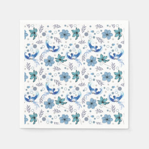 Servilleta De Papel Pájaros Azules y Patrón Continuo de Armonía Floral