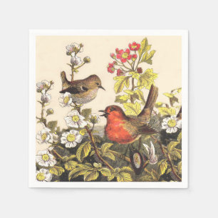 Servilleta De Papel Pájaros Cantores Robin Botánico Floral Vintage
