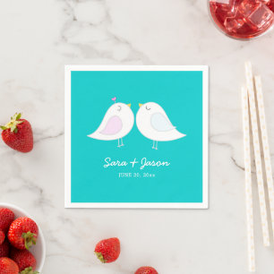 Servilleta De Papel Pájaros de Amor Adorables Boda Azul Turquesa