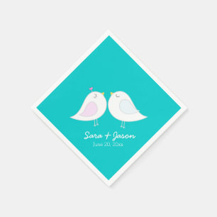 Servilleta De Papel Pájaros de Amor Adorables Boda Azul Turquesa