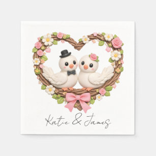 Servilleta De Papel Pájaros de Amor Adorables en Corona Floral con For