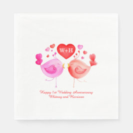 Servilleta De Papel Pájaros de amor corazón rojo rosa de las servillet