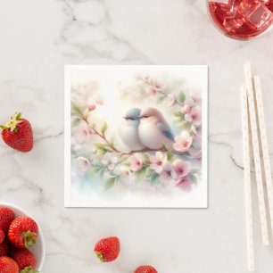 Servilleta De Papel Pájaros de amor de primavera Flor de cerezo floral