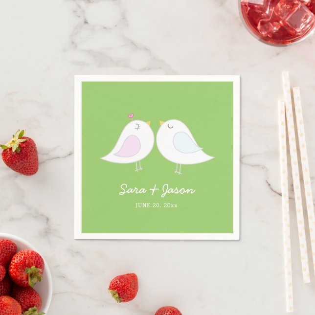 Servilleta De Papel Pájaros de Amor Lindos Boda Verde (In situ)