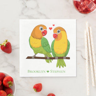Servilleta De Papel Pájaros de Amor Lindos Verde Amarillo Boda
