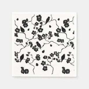 Servilleta De Papel Pájaros de patrón en blanco y negro en flores de c