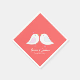 Servilleta De Papel Pájaros lindos del amor en el fondo coralino