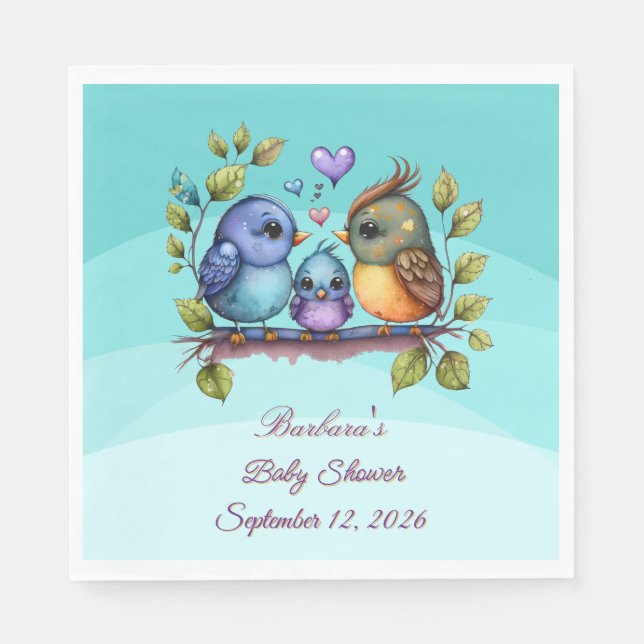Servilleta De Papel Pájaros Turquesa Pastel (Anverso)