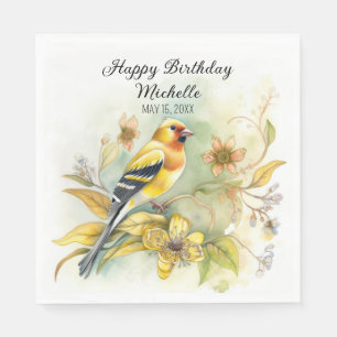 Servilleta De Papel Pájaros Vintage Amarillo Jilguero Feliz Cumpleaños