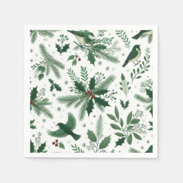 Servilleta De Papel Pájaros y ramas verde esmeralda de vacaciones
