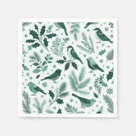 Servilleta De Papel Pájaros y ramas verde esmeralda de vacaciones