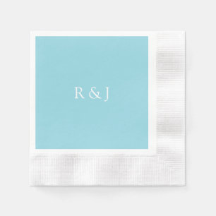 Servilleta De Papel Pale Blue Cyan Monograma Inicial Boda Personalizad