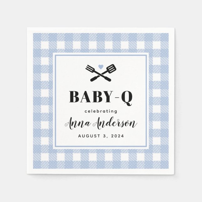 Servilleta De Papel Pale Blue Gingham Plaid Baby Q (Anverso)