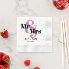 Servilleta De Papel Pale Burgundy y Black Mr & Mrs Boda