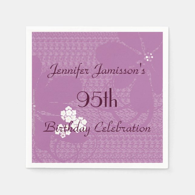 Servilleta De Papel Pale Purple Floral Name 95th Birthday Party Paper (Anverso)