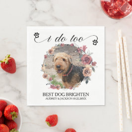 Servilleta De Papel Pale Roses Frame Dog Photo Wedding