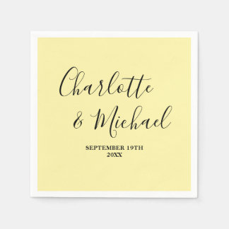 Servilleta De Papel Pale Yellow Script Minimalist Wedding