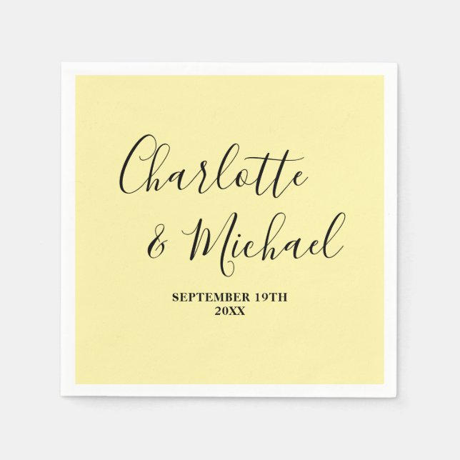 Servilleta De Papel Pale Yellow Script Minimalist Wedding (Anverso)
