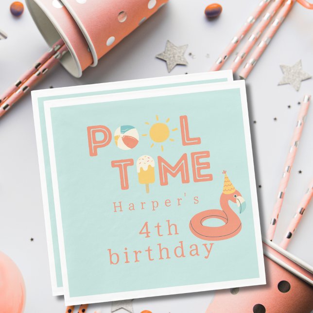 Servilleta De Papel paleta de flamenco de verano fiesta de cumpleaños  (pool time birthday pool party flamingo beach ball popsicle sun modern paper napkins party products )