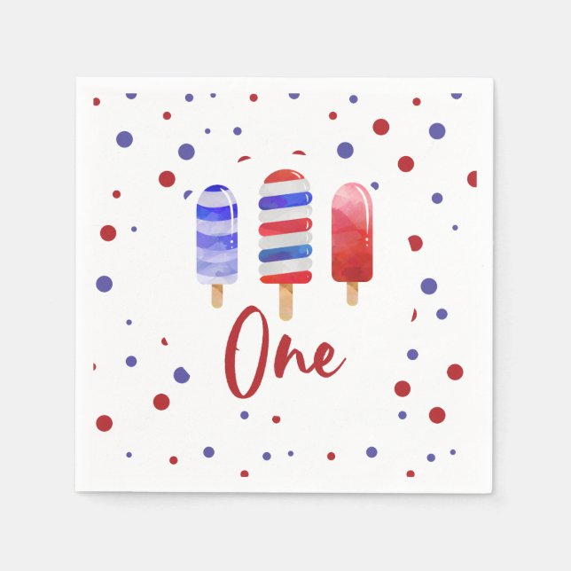 Servilleta De Papel Paletas de Hielo Rojo Blanco Azul Cumpleaños 1 (Anverso)