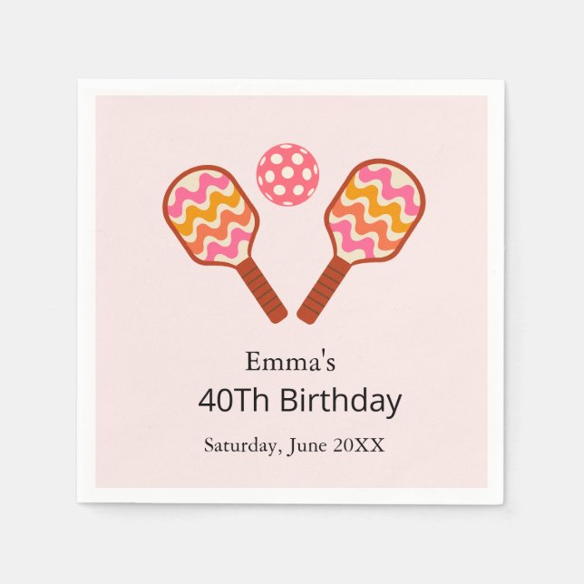 Servilleta De Papel Paletas de Pickleball Retro Cumpleaños personaliza (Anverso)