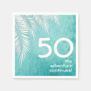 Servilleta De Papel Palm blanca en el cumpleaños azul turquesa del océ