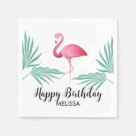 Servilleta De Papel Palm Flamingo rosa deja vegetación cumpleaños