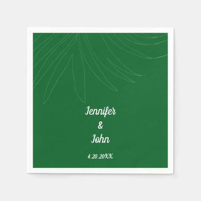 Servilleta De Papel Palm Leaf Beach Tropical Wedding Forest Green Cute (Anverso)