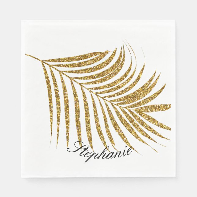 Servilleta De Papel Palm Leaf Gold Purpurina Nombre personalizado Cum  (Anverso)